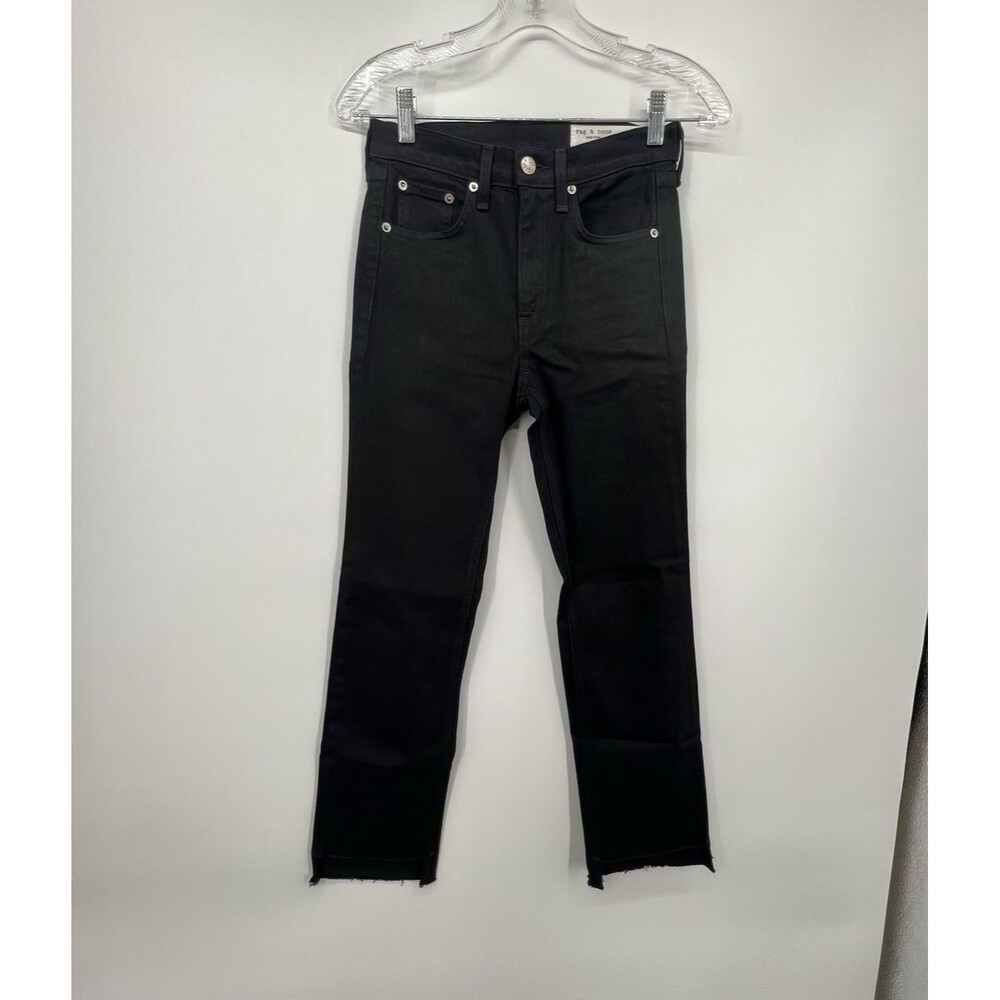 Rag and Bone Womens Jeans Frayed Step Hem Skinny Size 24 Black Cropped Mid Rise